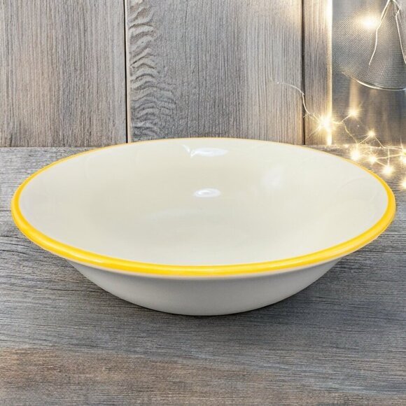 Franciscan Pottery Interpace Bowl Dish Set 2 Yellow Edges USA Large Bowls 8.5in - Picture 2 of 11